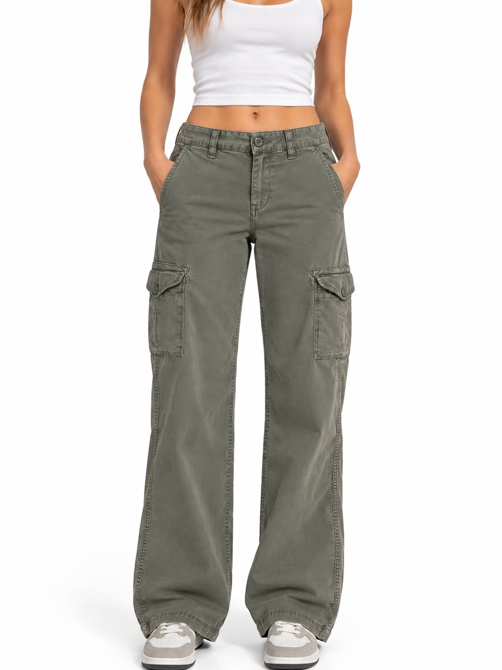 American Eagle Olive Cargo Pants Women’s 0 Regular Utility Y2K Straight Leg